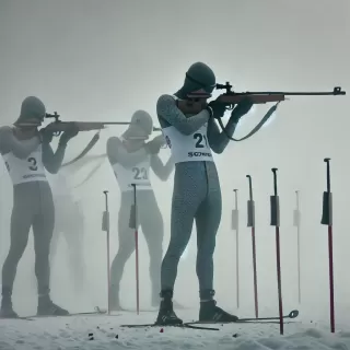 Biathleten im Nebel